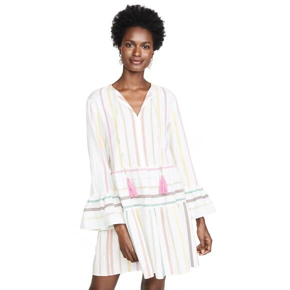 PilyQ Morgan Stripe Mini Dress Size XS/S White Pink Multi Long Sleeves Cover Up - Picture 3 of 14